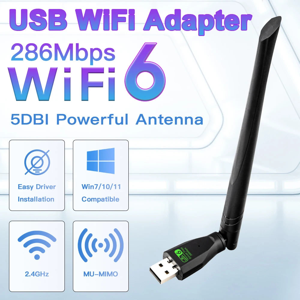 300Mbps WiFi6 USB Adapter 2.4Ghz Network Card Antenna Wifi6 USB Dongle 802.11ax Wireless WiFi Receiver For PC Laptop Driver Free