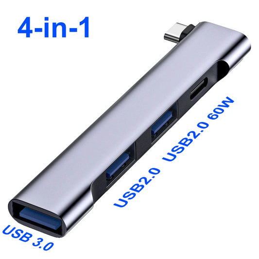 4-in-1 USB C HUB Type C 3.1 to USB PD 60W USB Splitter Adapter OTG USB HUB For Xiaomi Lenovo Macbook Pro Computer Accessories